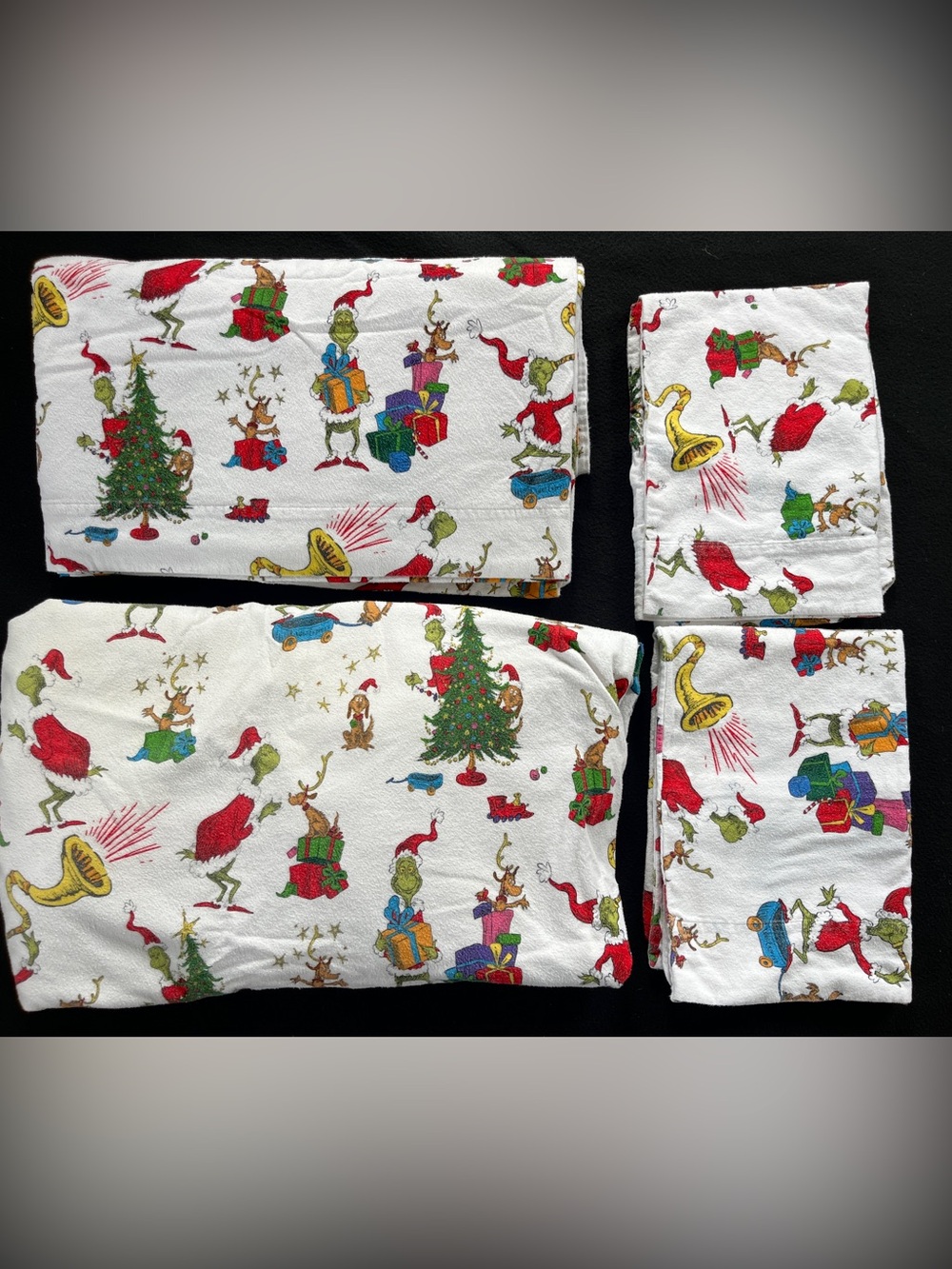 4 pc The Grinch & Max Flannel Sheet Set Pottery Barn FULL Size Christmas Seuss